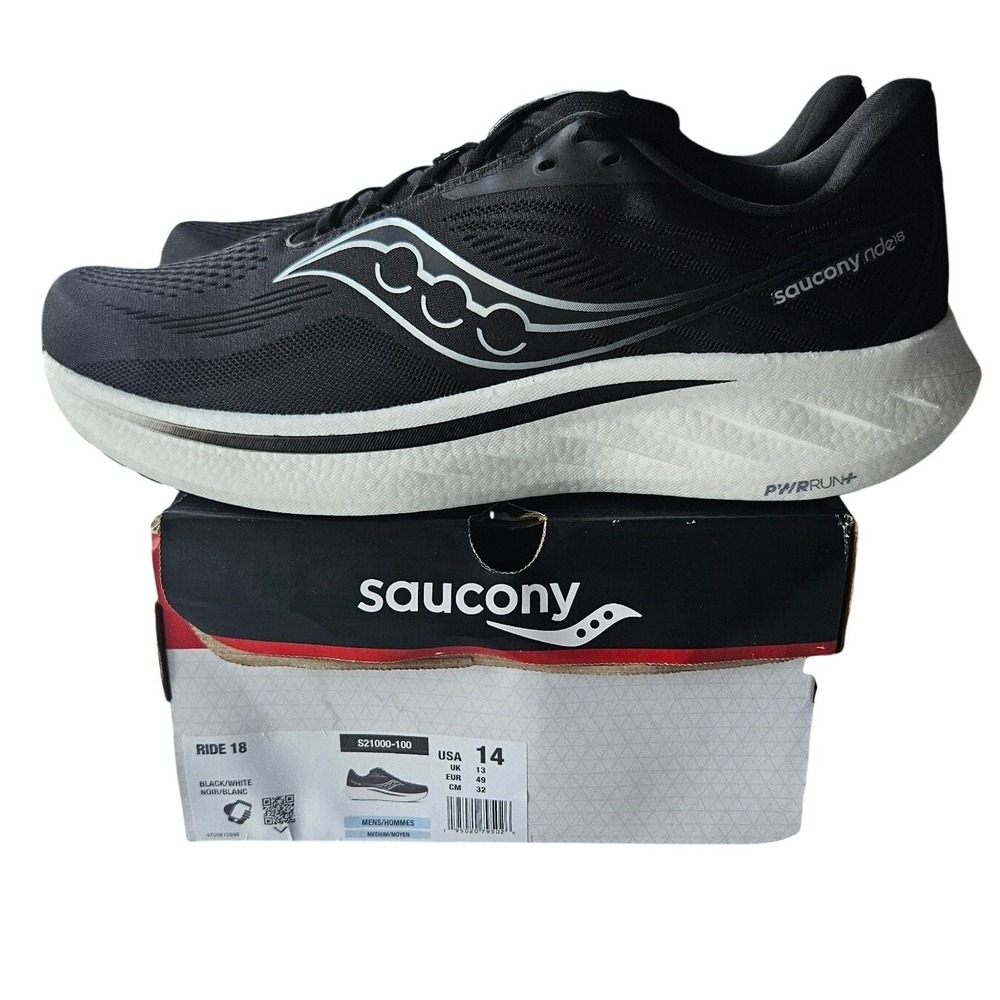 Saucony Ride 18 Mens Running Shoes Black White S21000-100 Size 14 New